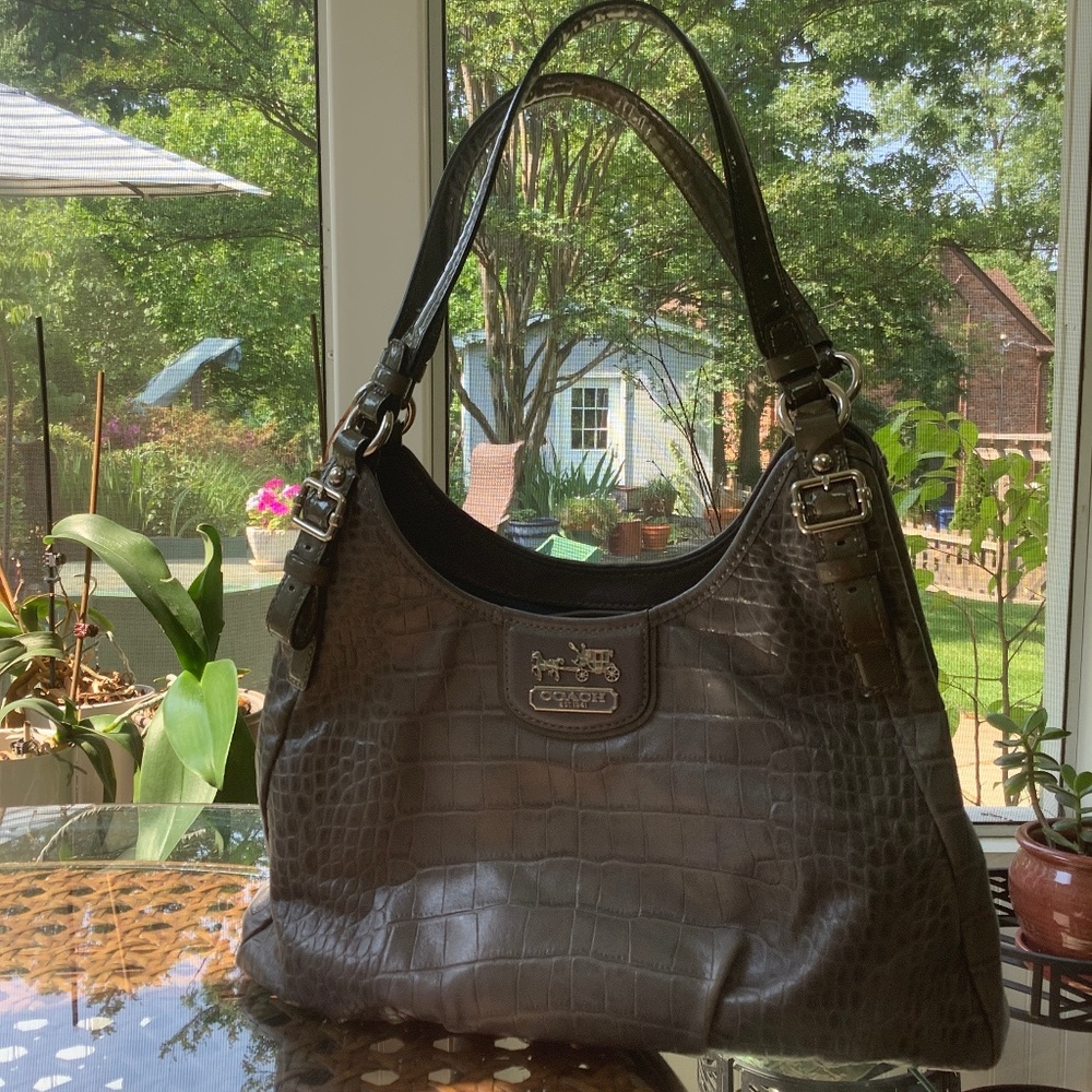 Coach Grey Reptile Pattern Section Handbag